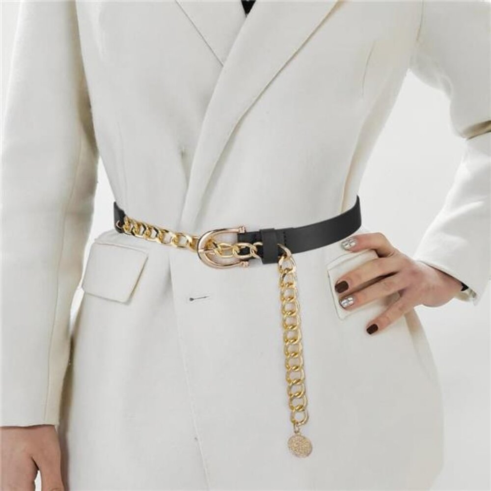 Leather Chain Belt for Women | Gold Waist Belt | Dress, Jeans & Party Accessory